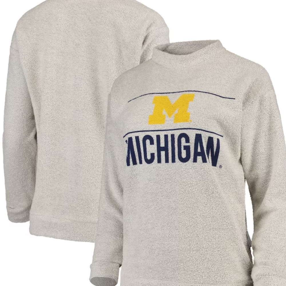 BRAND NEW WOOLLY THREADS UofM CREWNECK + HAT 🤍🩷💙💛